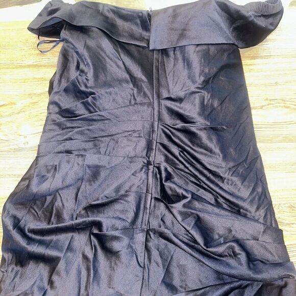La Femme Womens Off the Shoulder Ruched Satin Trumpet Gown 12 Navy. NWOT. 16 - Picture 11 of 11